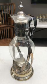 Silver Plate Glass Carafe Warming Stand