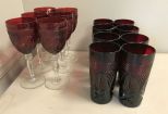 D Argques Durand Arcorco Ruby Red Crystal Stem Wine Glasses and Juice Glasses