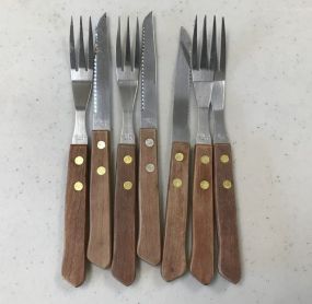 Wood Handed Steak Knives and Forks