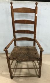 Old Primitive Style Ladder Back Arm Chair