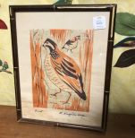 Quail Block Print by Mildred Wolfe