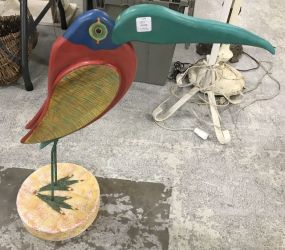 Painted Wood Bird Decor Statue