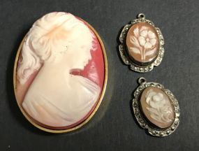 Vintage Cameo Style Pendant and Pair Rose Design Earrings