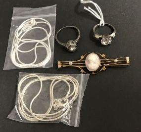 Sterling Rings, Sterling Chains and 10K Cameo Stick Pin