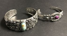 Two Ornate Metal Cuff Bracelets