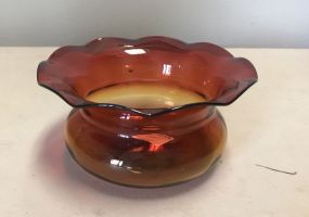 VTG 60's Art Class Hand Blown Amberina Bowl with Flared Scalloped