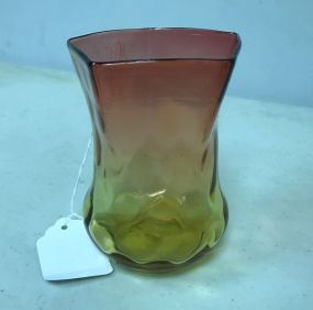 VTG 60's Art Glass Hand Blown Amberina Honeycomb Octagon Top Shaped Glass
