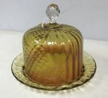 VTG 60's Art Glass Hand Blown Amberina Diamond Quilt Cheese Dish