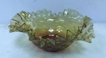 VTG 60's Art Glass Hand Blown Amberina Diamond Quit Ruffled Edge Bowl