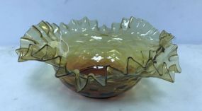 VTG 60's Art Glass Hand Blown Amberina Diamond Quit Ruffled Edge Bowl