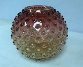 VTG 60's Art Glass Hand Blown Amberina Round Hobnail Vase