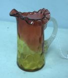 VTG 60's Art Glass Hand Blown Amberina Rare Honeycomb Creamer with Ruffle Top