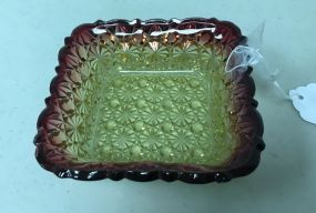VTG 60's Art Glass Hand Blown Amberina Mt. Washington Rare Cut Glass Square Candy Dish