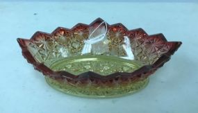VTG 60's Art Glass Hand Blown Amberina Mt. Washington Rare Cut Glass Oval Candy Dish