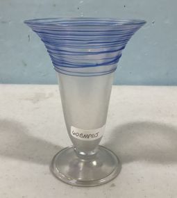 Signed Steuben - Verre De Soie Blue Threaded Art Glass Small Table Vase