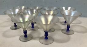 Steuben Art Glass Verre De Soie Blue Rope Twist Martini Glasses