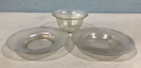Steuben PR Art Glass Verre De Soie Bowl & Under Plates