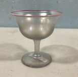 Steuben Art Glass Verre De Soie Sherbet & Underplate with Pink Rim