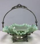 19th Century Bride's Basket Green Glass H: 11.5