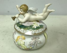 Vintage Hand Painted Porcelain Angel Ring Box