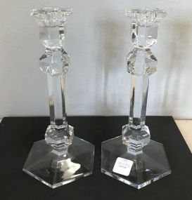 Pair of Val St. Lambert Signed Fine Crystal Candlesticks