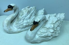 Pair of White Porcelain Swans