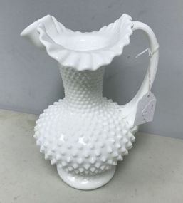 Vintage Beautiful White Milk Glass Hobnail Pitcher