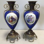 Pair of Royal Blue Old Paris Vases