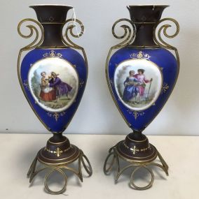 Pair of Royal Blue Old Paris Vases