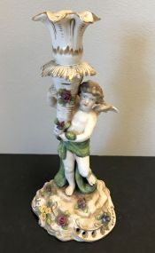 19th Century Porcelain Cherub Candlestick