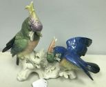 Fine Porcelain Pair Parrots Perching on a Tree Branch