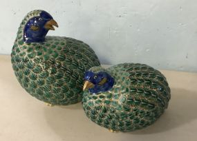 Fine Pair of Blue Porcelain Hand Painted Quails