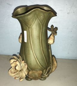 Green Art Nouveau Vase With Dragonfly