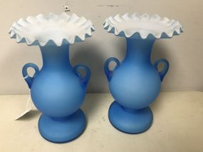 Pair of Blue Satin Glass Vases