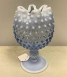 Vintage Blue Cramped Top Opalescent Hobnail Vase