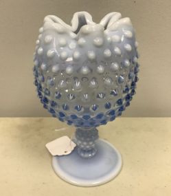 Vintage Blue Cramped Top Opalescent Hobnail Vase