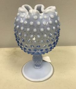 Vintage Blue Cramped Top Opalescent Hobnail Vase