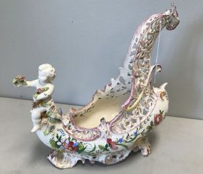 Unusual Boat Style Porcelain Vase