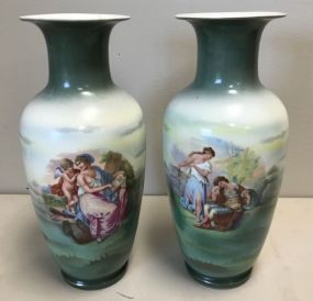 Pair of Old Paris Vase Green