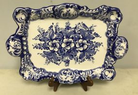 Hand Painted Floral Blue & White Platter