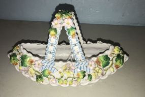 Antique French Porcelain Basket With Porcelain Flowers