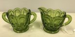 Vintage L.E. Smith Moon and Star Creamer & Sugar Green