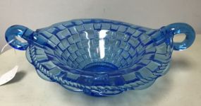 Vintage Blue Glass Basket w/ Handle