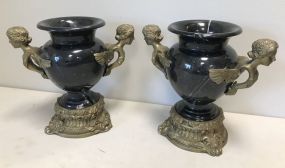 Pair of Bronze and Marble Urns