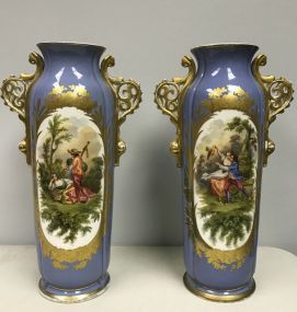 Pair of Tall 19th Century Old Paris Vases