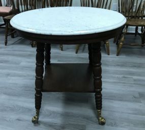 Antique Ball & Claw Walnut Round Marble Top Center Table