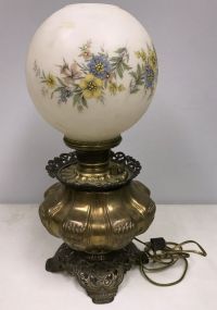 19th Century Brass Oil Lamp w/ Original Shade H: 20