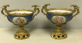 Pair of Sevres Blue Compotes