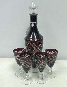 Ruby Red Cut to Clear Decanter Set