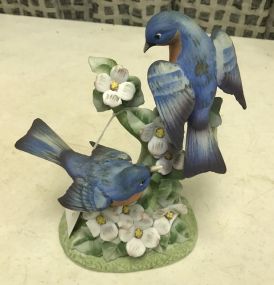 Lefton Hand Painted Pair of Blue Birds in Flowers